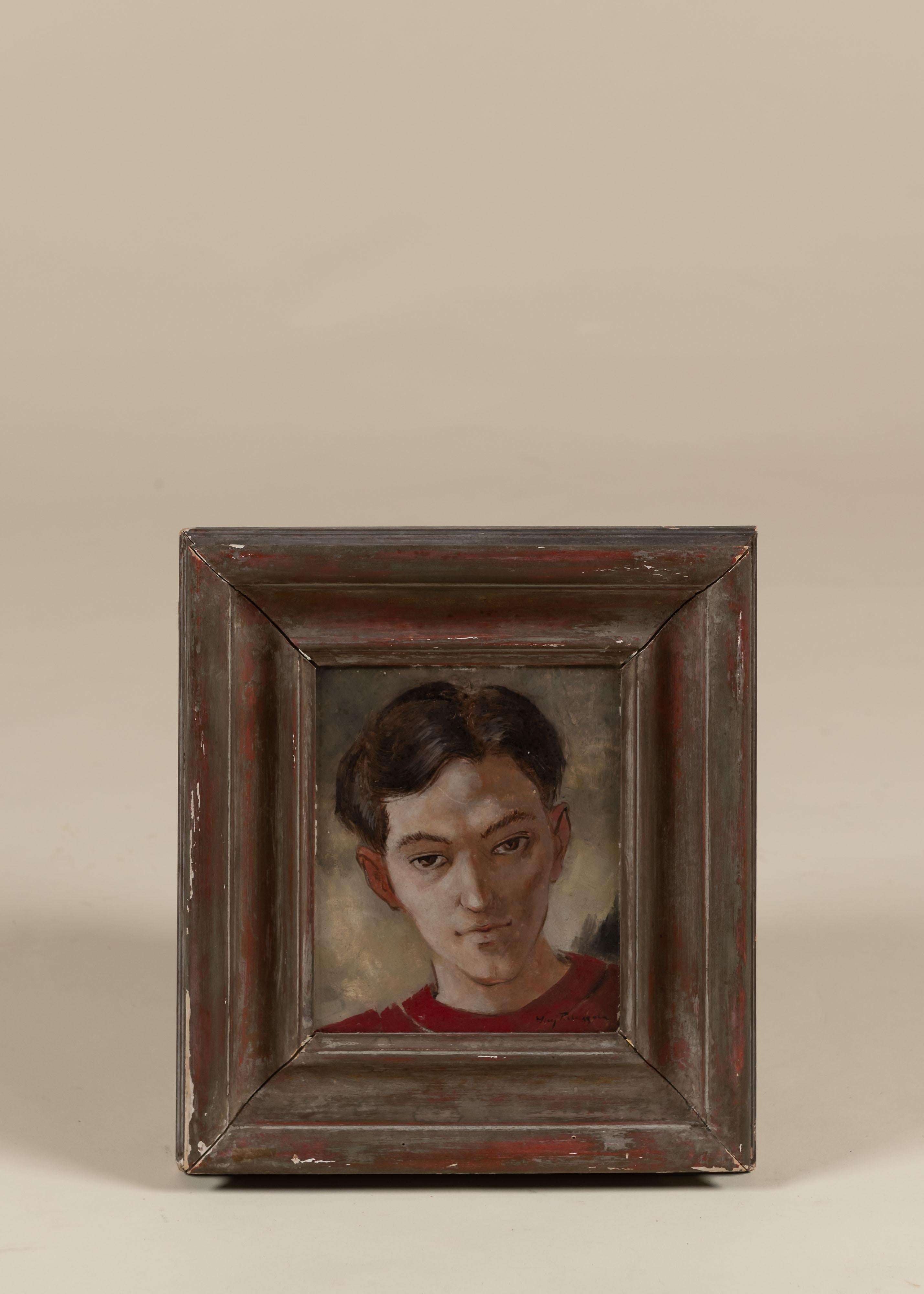 Vintage Portait, unbearbeitet, Öl auf Masonit, gerahmt, Guy Palazzola, US, 1950 (Handbemalt) im Angebot