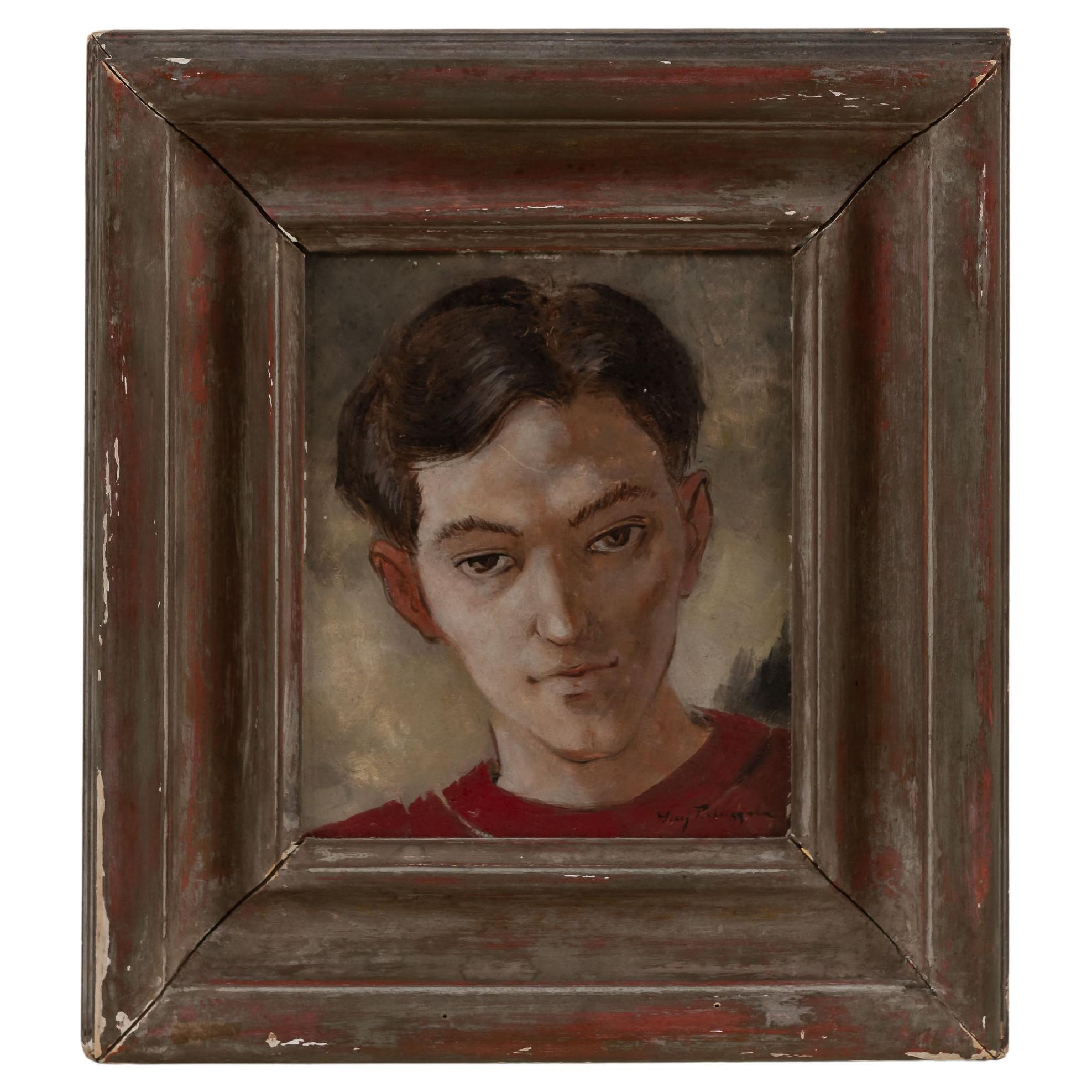 Vintage Portait, unbearbeitet, Öl auf Masonit, gerahmt, Guy Palazzola, US, 1950 im Angebot
