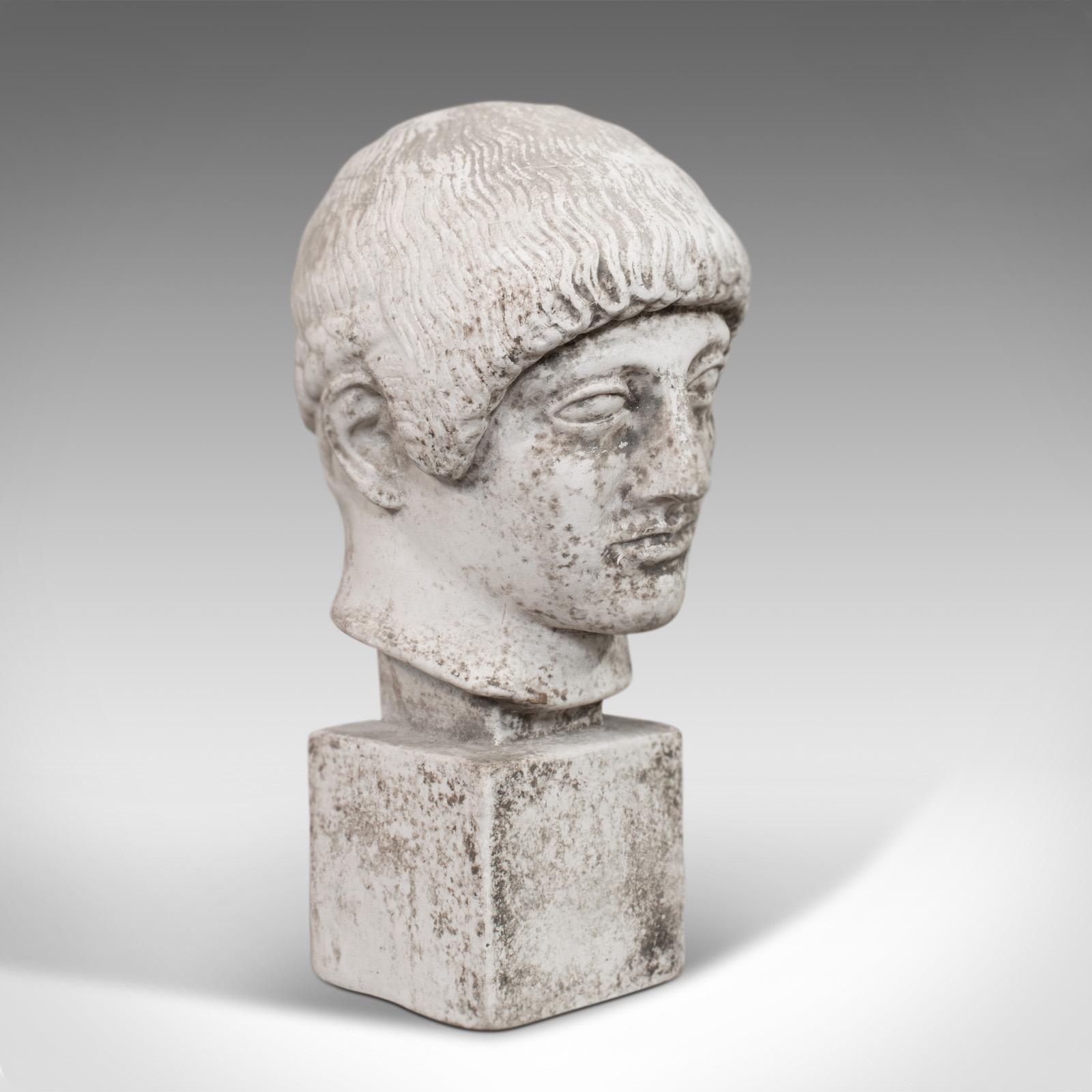 Classical Greek Vintage Portrait Bust, English, Plaster, Weathered, Statue, Apollo, Classical