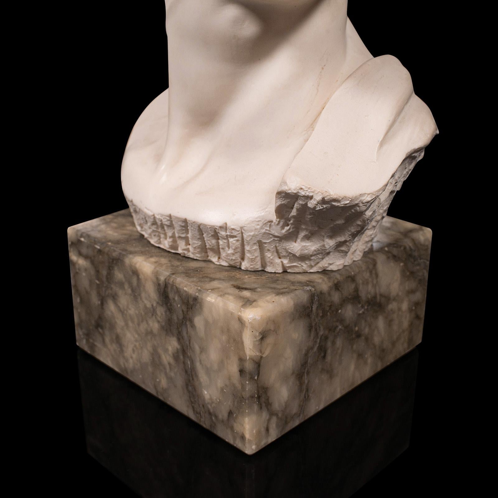Vintage Portrait Bust, Italian, Marble Base, Statue, Michelangelo, David, Decor 5