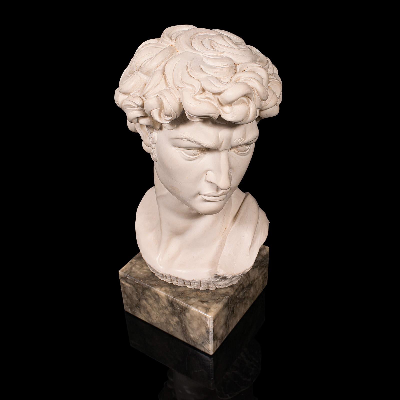 Vintage Portrait Bust, Italian, Marble Base, Statue, Michelangelo, David, Decor 1