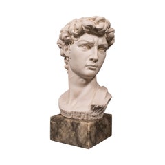 Vintage Portrait Bust, Italian, Marble Base, Statue, Michelangelo, David, Decor