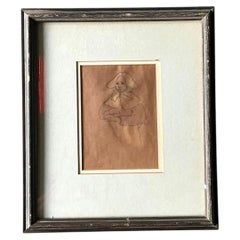 Vintage Portrait Drawing in Frame