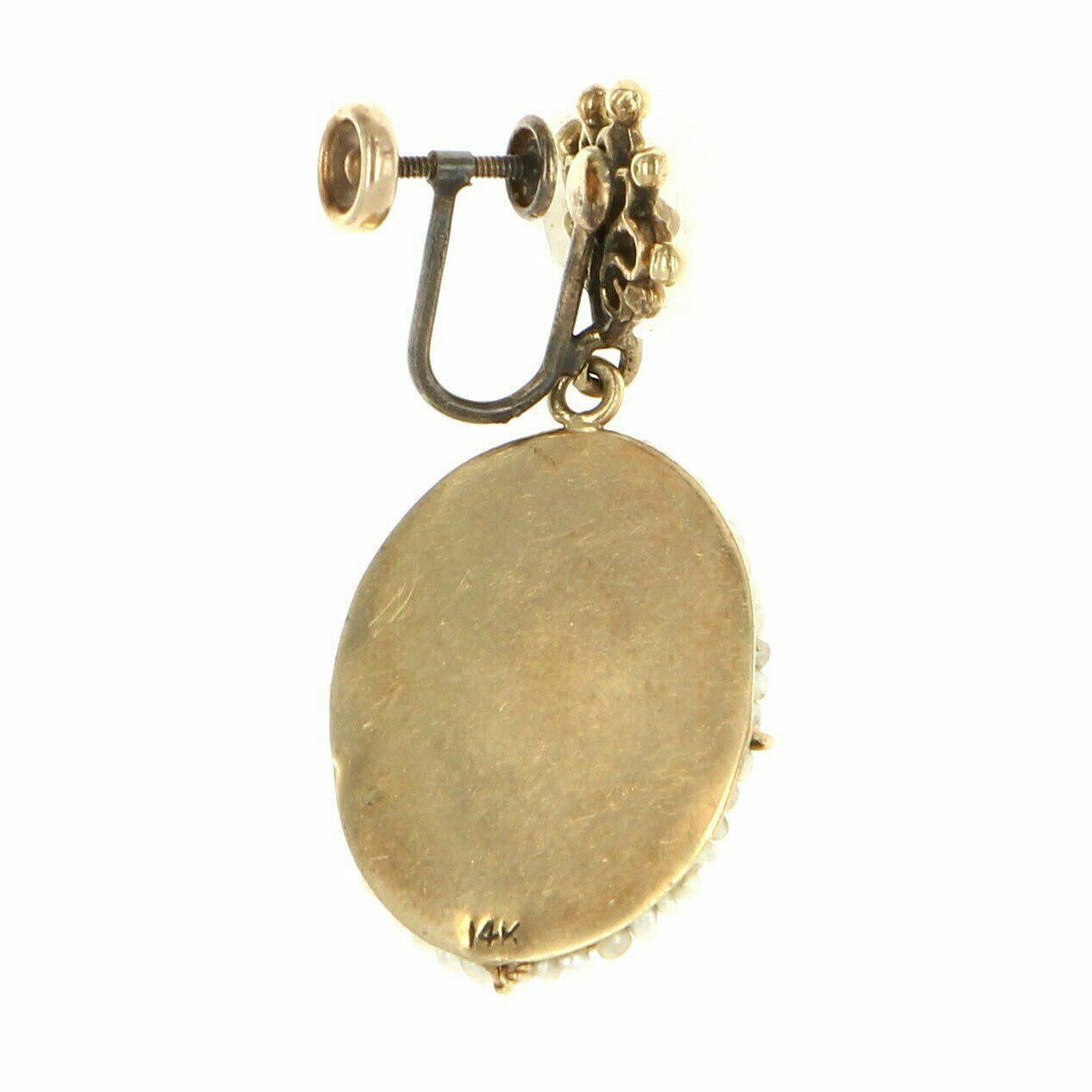Vintage Portrait Earrings 14 Karat Gold Drops Estate Fine Jewelry Seed Pearls 1