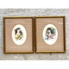 Vintage Portrait Engravings in Gilt Frames - Set of 2