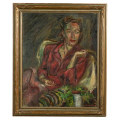 Vintage Portrait of a Seated Woman, Oil on Canvas, Framed