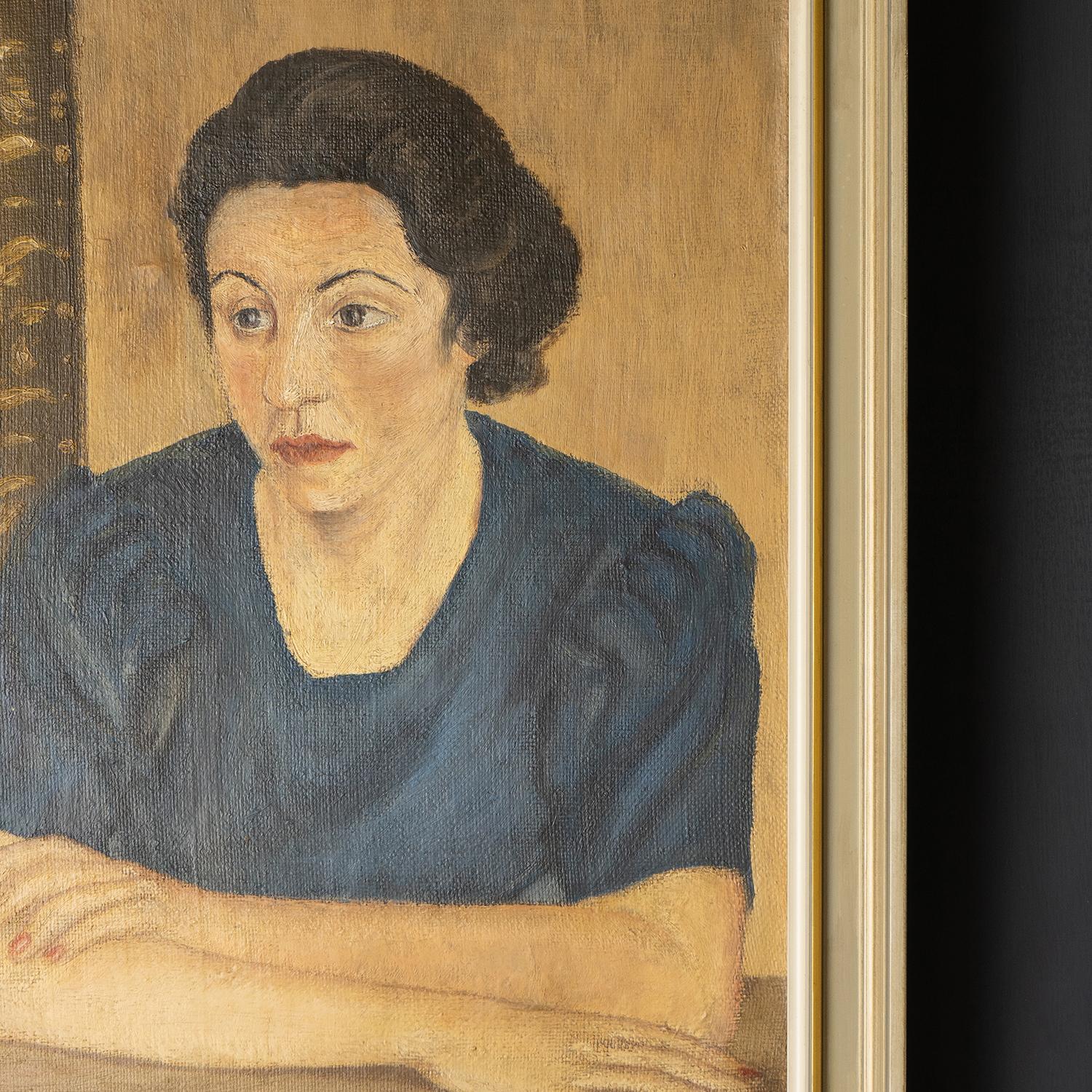 Vintage Portrait of a Woman with a Book, Oil on Canvas, 1930's 1