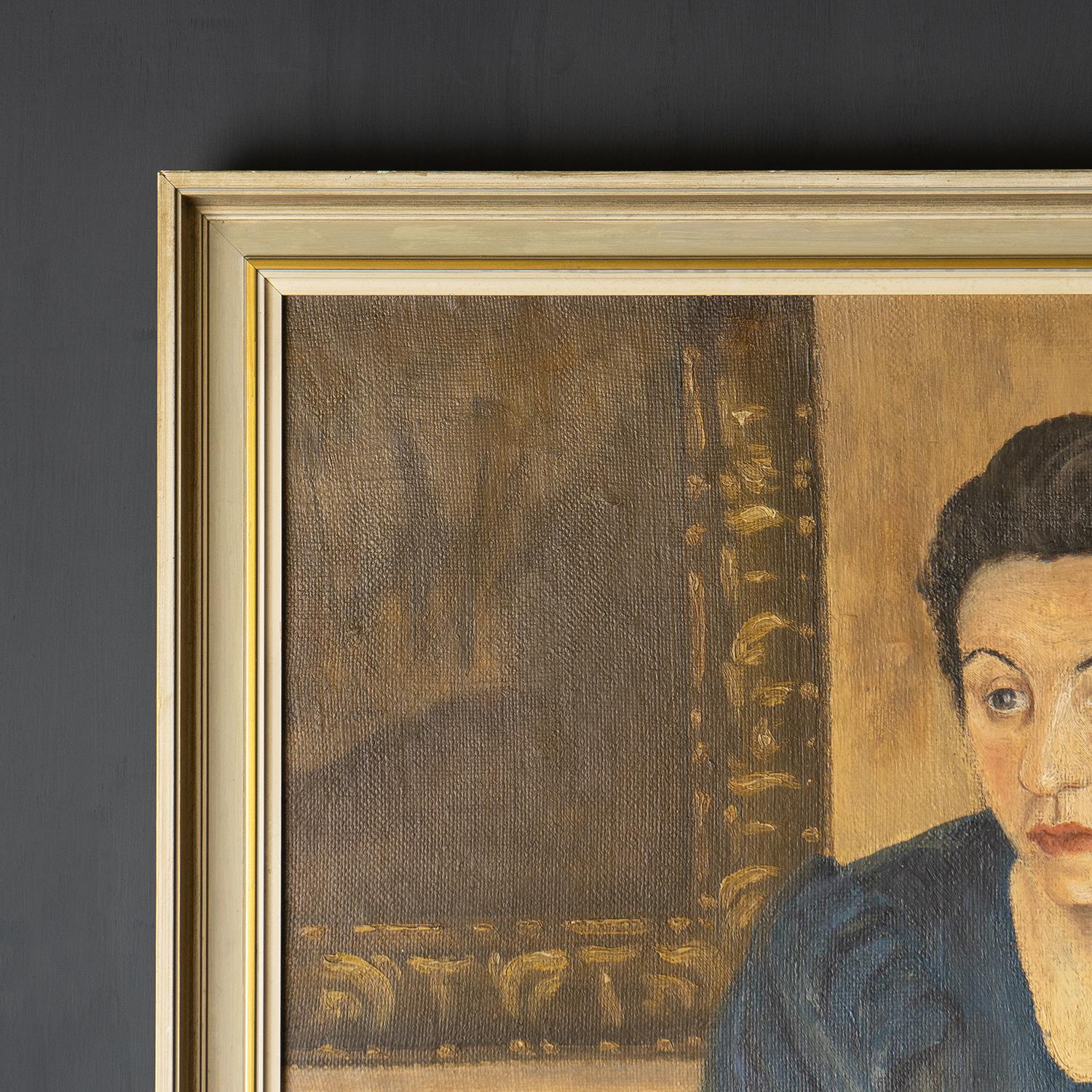 Vintage Portrait of a Woman with a Book, Oil on Canvas, 1930's 3