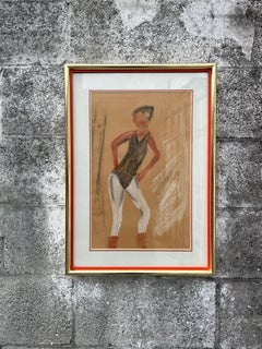 Vintage Portrait of a Young Ballerina Oil Pastel Framed Painting. Circa 1960s