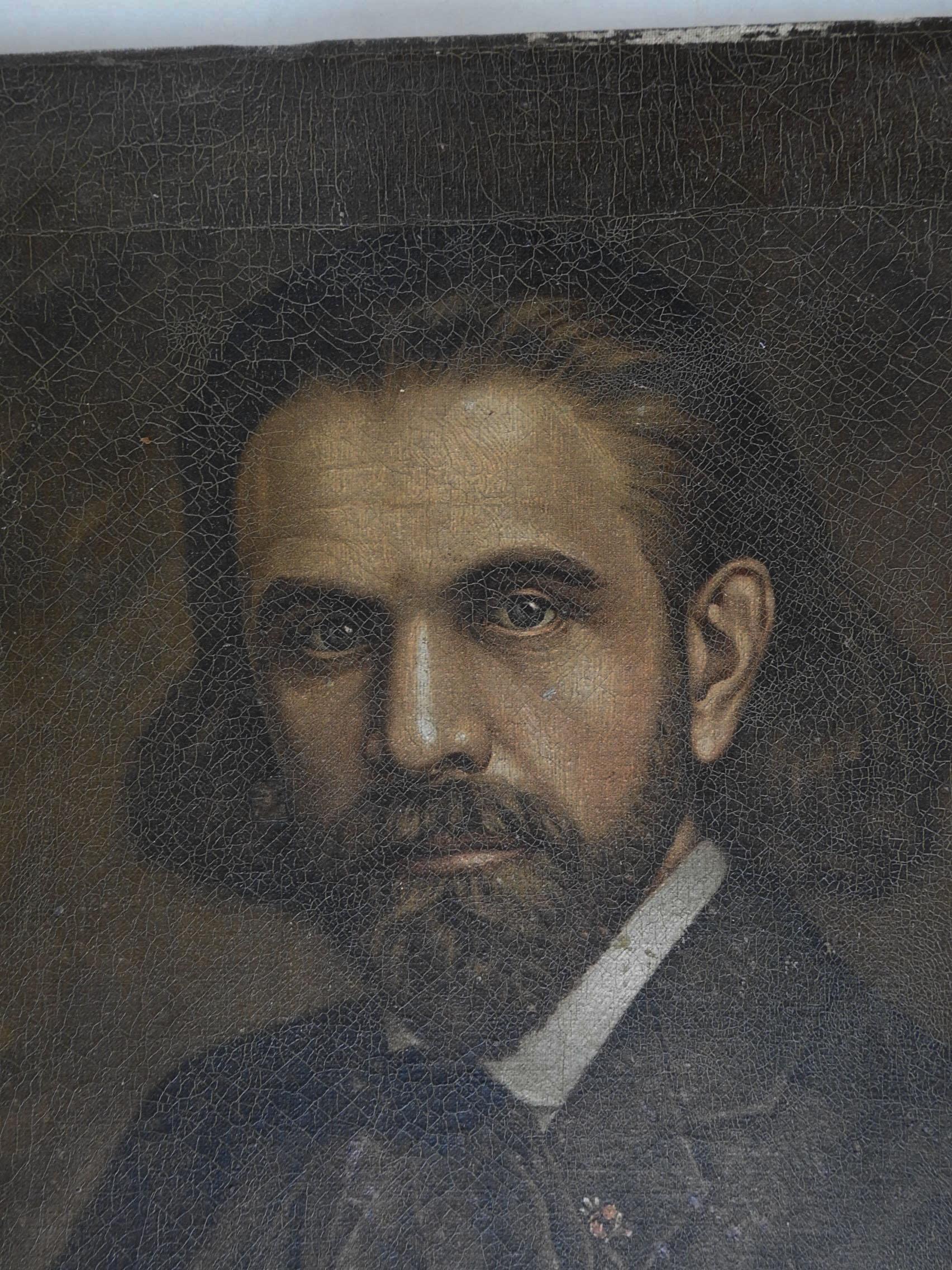 Vintage circa 1920s print on canvas. From a portrait painting of B.J. Palmer by A.J. Day, print on canvas with varnish finish. B.J. Palmer was the son of the founder of Chiropractic, these seem to have been given to alumni of the school Fountain