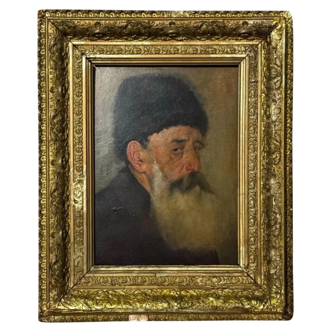 Vintage Portrait of Bearded Man Oil on Board