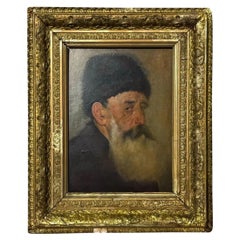 Vintage Portrait of Bearded Man Oil on Board
