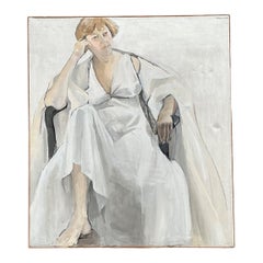 Vintage Portrait of Seated Woman Oil Painting