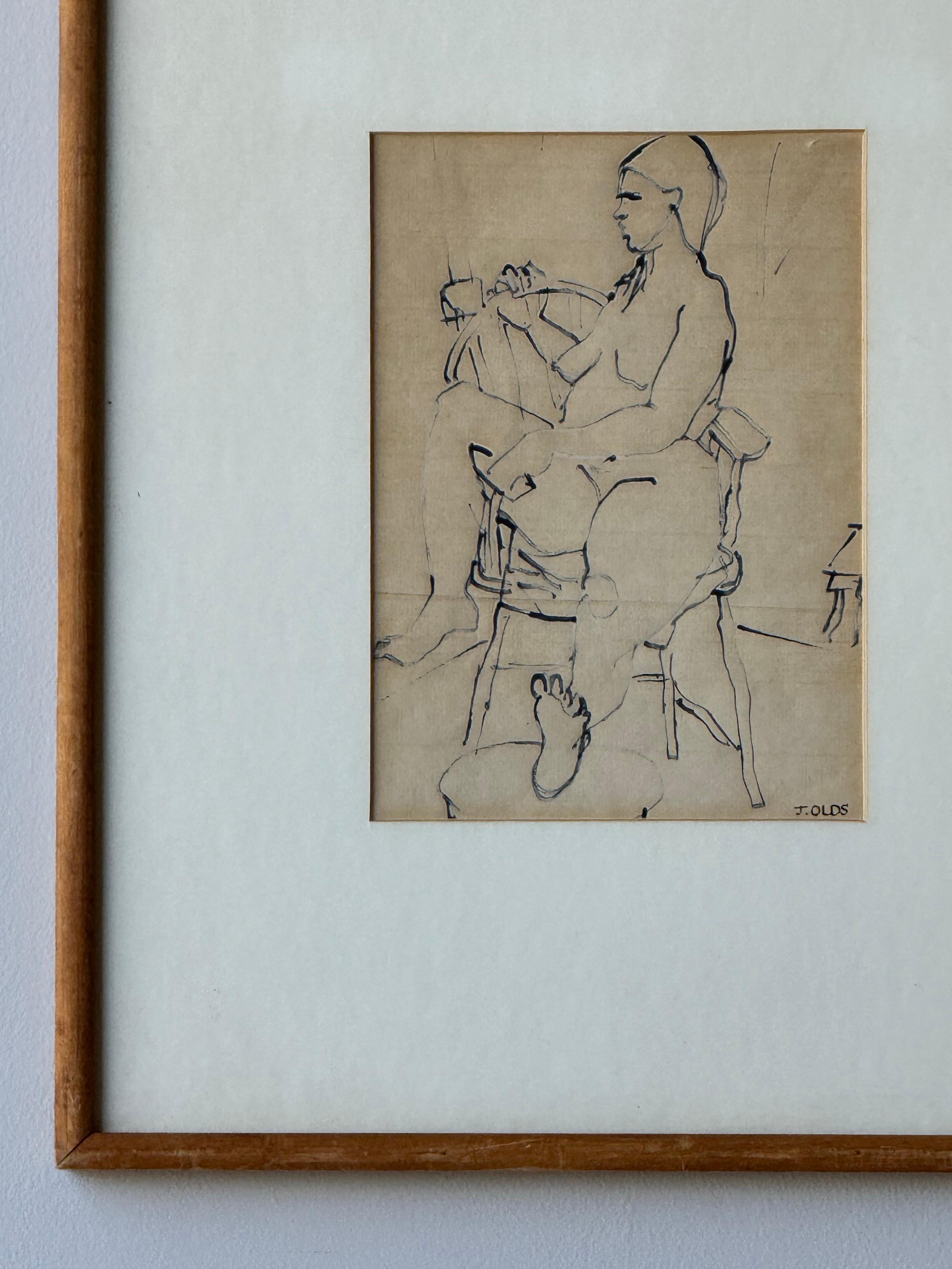 Américain Portrait de femme à l'encre de Jean Olds en vente