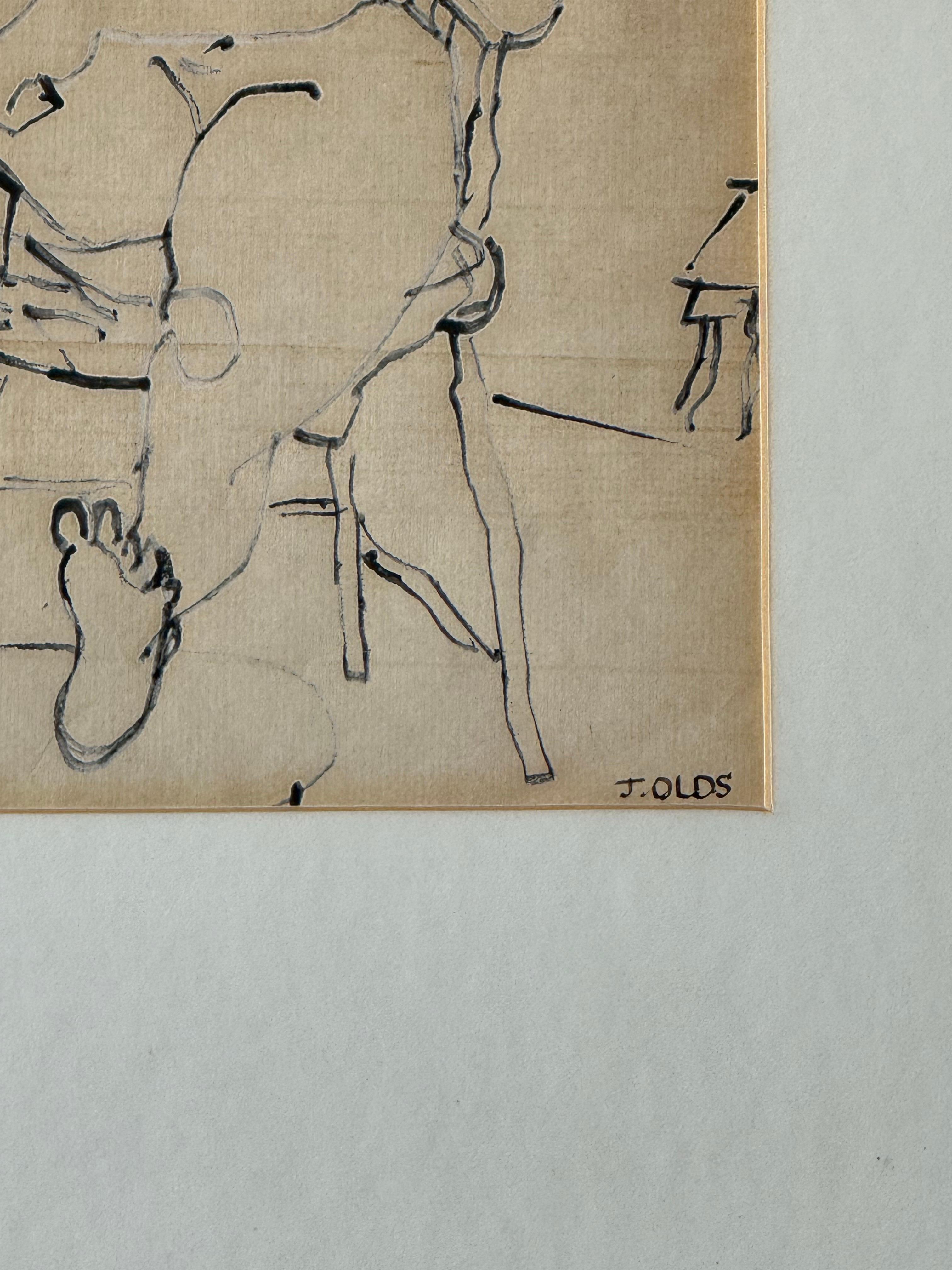 Fin du 20e siècle Portrait de femme à l'encre de Jean Olds en vente