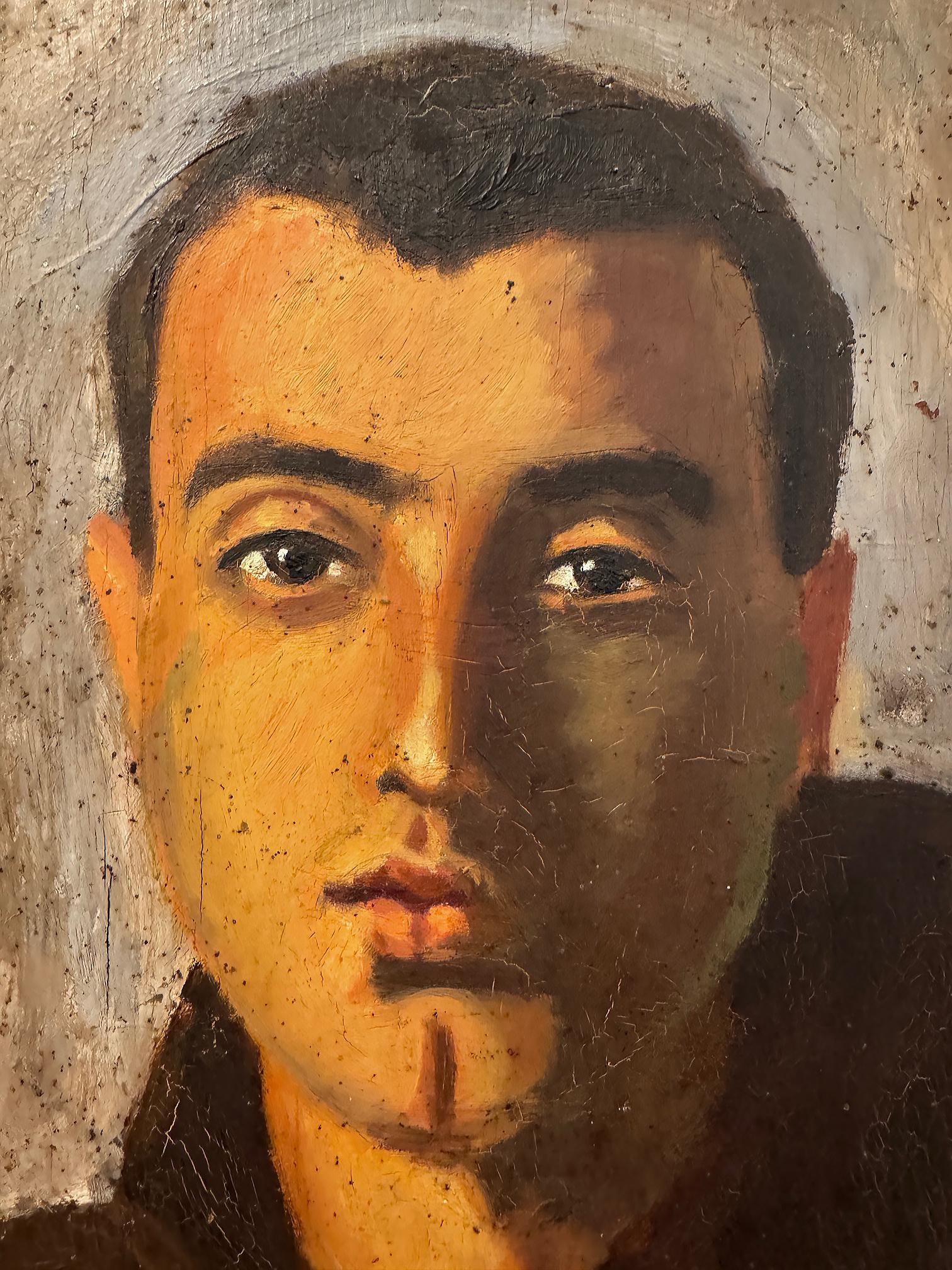 Vintage Portrait Painting of an Italian Franciscan Friar Priest, Procida, Italy In Good Condition In Miami, FL
