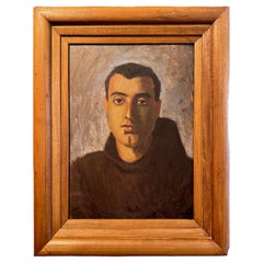 Vintage Portrait Painting of an Italian Franciscan Friar Priest, Procida, Italy