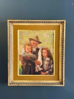 Vintage Portrait Painting of Family Reading