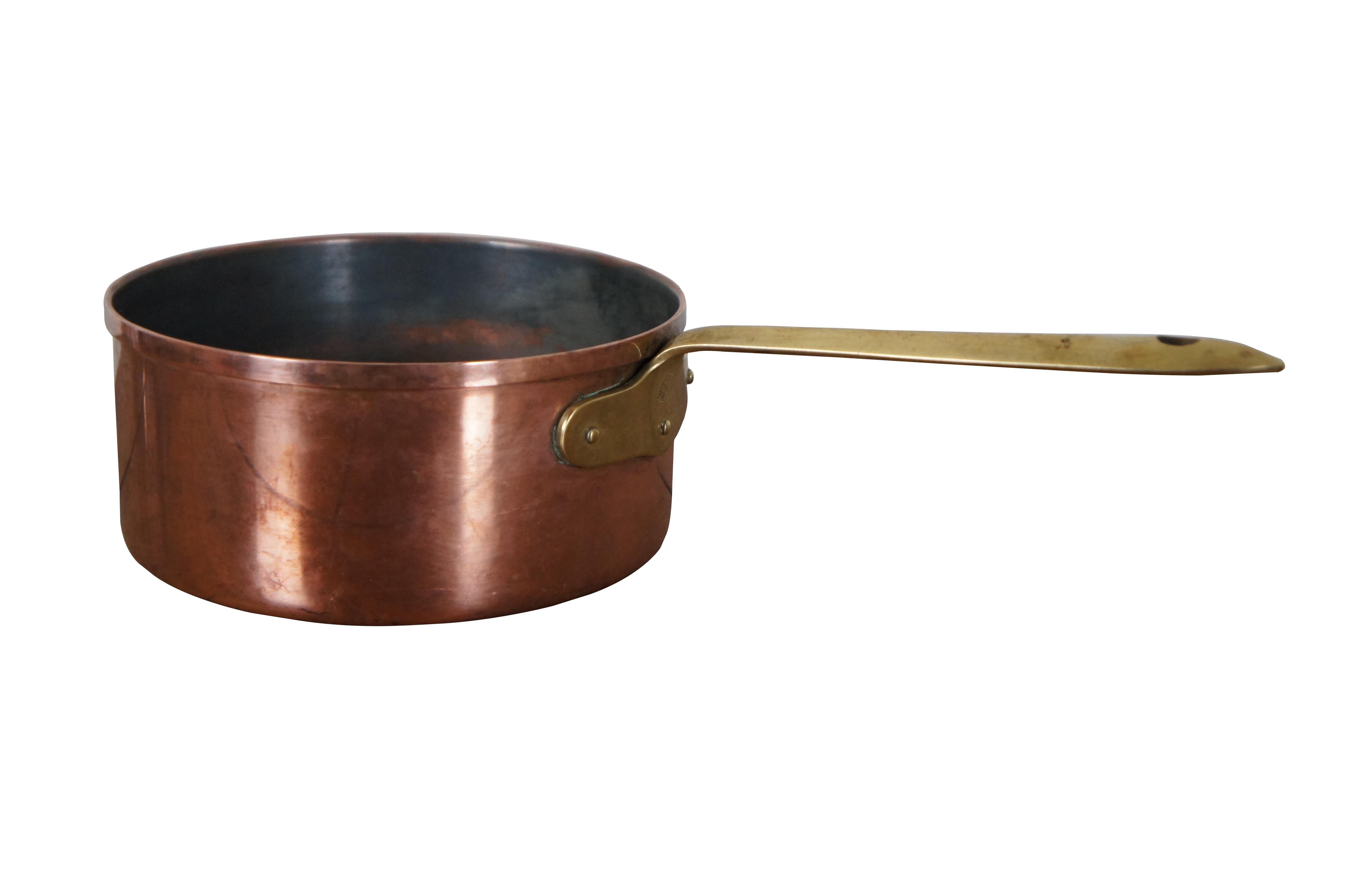 Vintage Portugal Country Farmhouse Brass & Copper Sauce Saute Pan Cook Pot  In Good Condition In Dayton, OH
