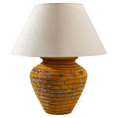Vintage Portugese Ochre Ceramic Vase Table Lamp