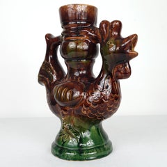 Vintage Portugese or Russian Ceramic Water Jug in the Shape of a Rooster