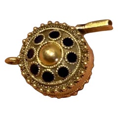 Vintage Portuguese 19.2kt Yellow Gold Black Enamel Whistle Pendant