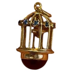 Vintage-Anhänger im Vogelkäfig-Design aus 19,2-Karat-portugiesischem Gold mit Rubin und Saphir