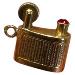 Vintage Portuguese 19.2Kt Gold Lighter Pendant Charm with Ruby Accent