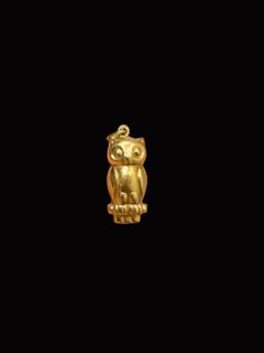 Vintage Portuguese 19.2Kt Yellow Gold Owl Pendant Charm, 1970s-1990s