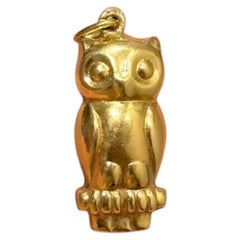 Vintage Portuguese 19.2Kt Yellow Gold Owl Pendant Charm, 1970s-1990s