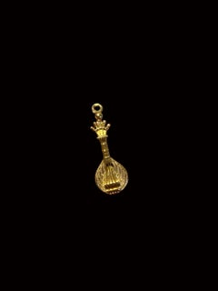 Vintage 19.2kt Yellow Gold Portuguese Guitar Pendant, 1970s-1990s