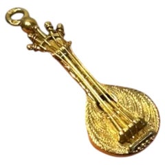 Vintage 19.2kt Yellow Gold Portuguese Guitar Pendant, 1970s-1990s