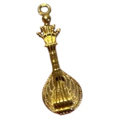 Vintage 19.2kt Yellow Gold Portuguese Guitar Pendant, 1970s-1990s