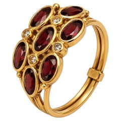 Vintage Portuguese 19.2 Karat Gold Ring with Garnets and Zirconias Triple Band
