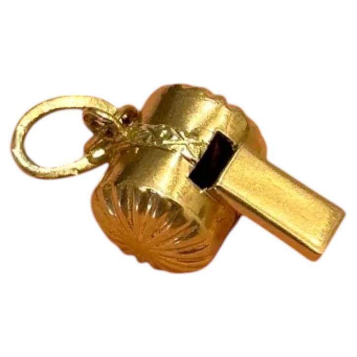 Vintage Portuguese 19.2K Yellow Gold Whistle Pendant Charm, 1970s For Sale