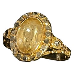 Vintage Portuguese 19.2K Yellow Gold Topaz and Moissanite Cluster Ring