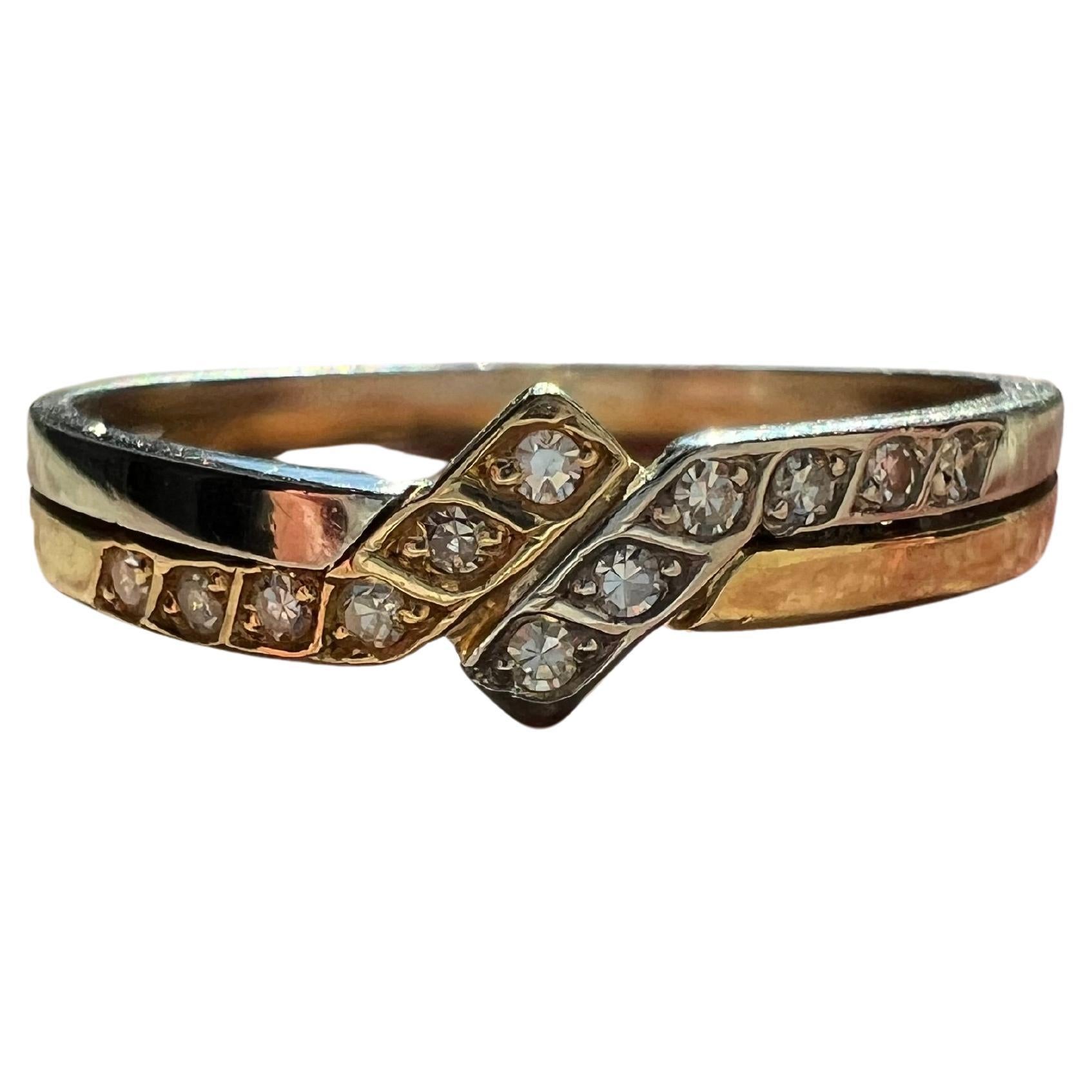 Vintage Portuguese 19k Bi-Color Gold and Diamond Ring For Sale at 1stDibs