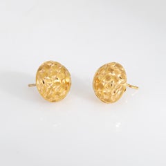 Vintage Portuguese 19k Yellow Gold Textured Stud Earrings Star Buttons