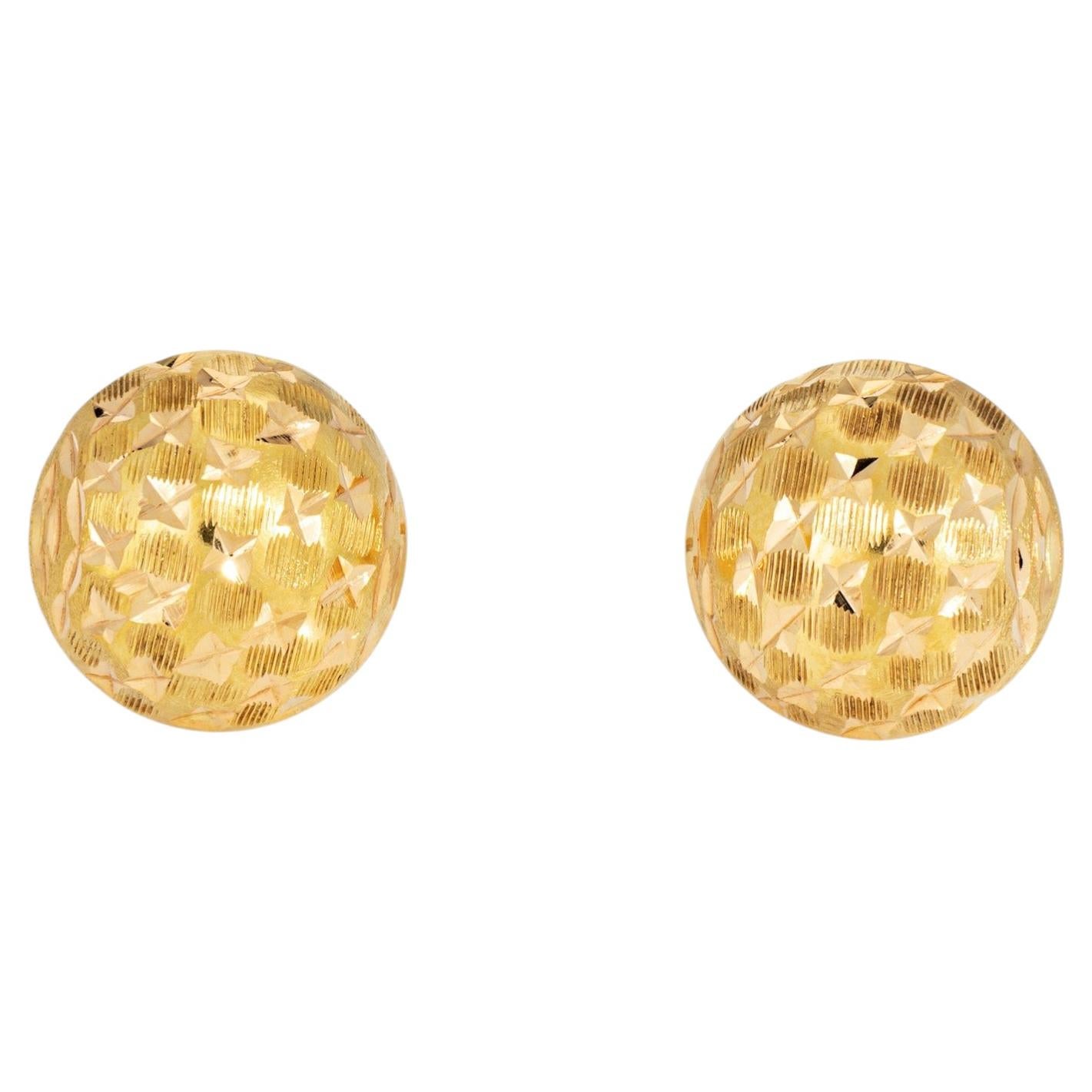 Vintage Portuguese 19k Yellow Gold Textured Stud Earrings Star Buttons For Sale
