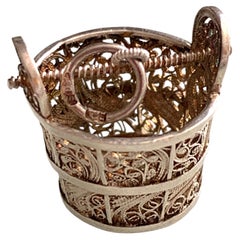 Vintage Portuguese 833 Silver Filigree Miniature Well Bucket Charms / Object