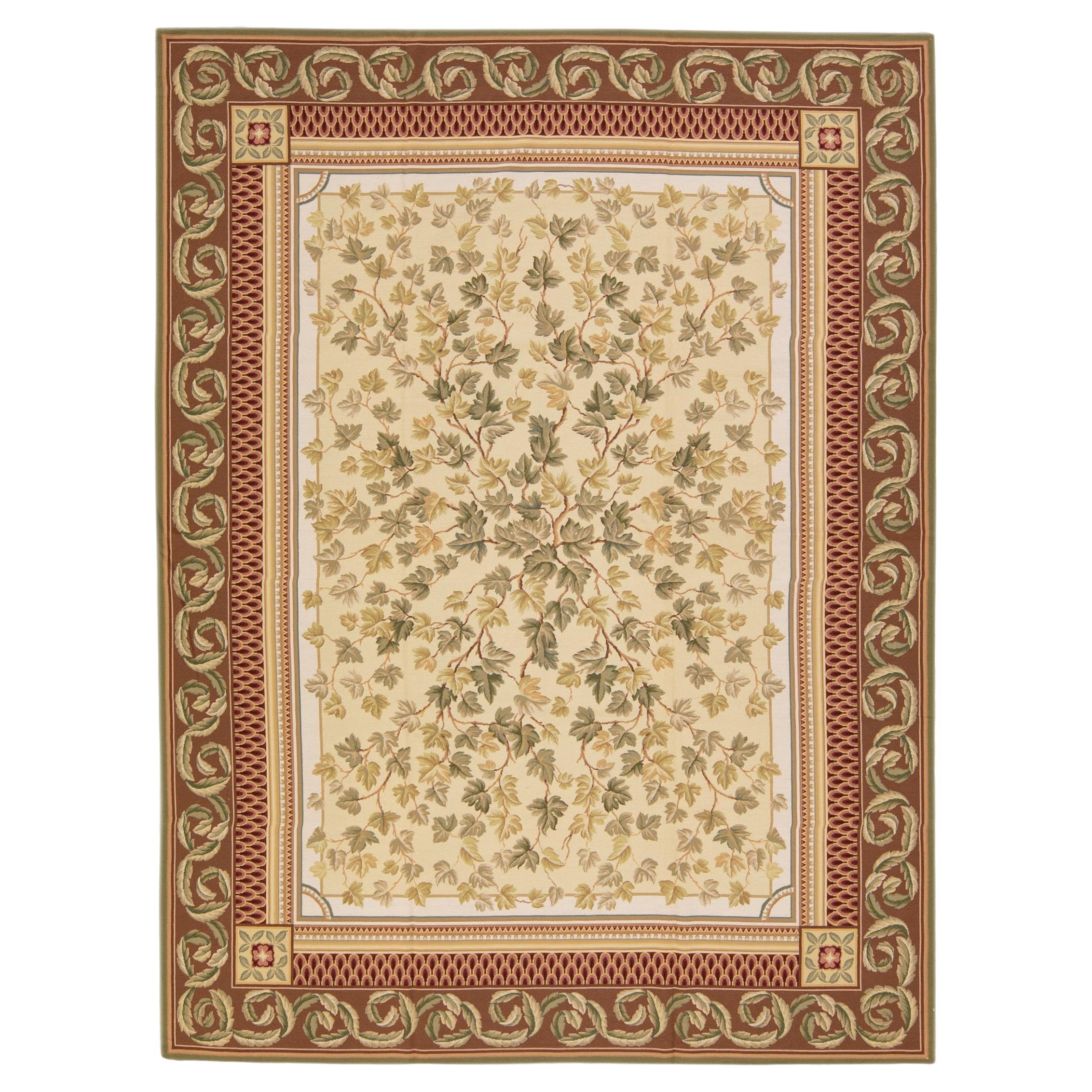 Vintage Portuguese Arraiolos Needlepoint Allover Designed Beige Wool Rug For Sale