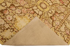 Vintage Portuguese Arraiolos Needlepoint Allover Pattern Beige Wool Rug