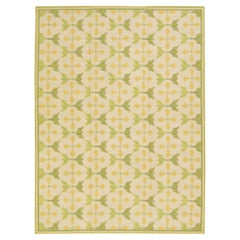 Tapis vintage portugais Arraiolos à points d'aiguille, motif allover, vert, en laine