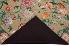Vintage Portuguese Aubusson Needlepoint Beige and Green Wool Rug
