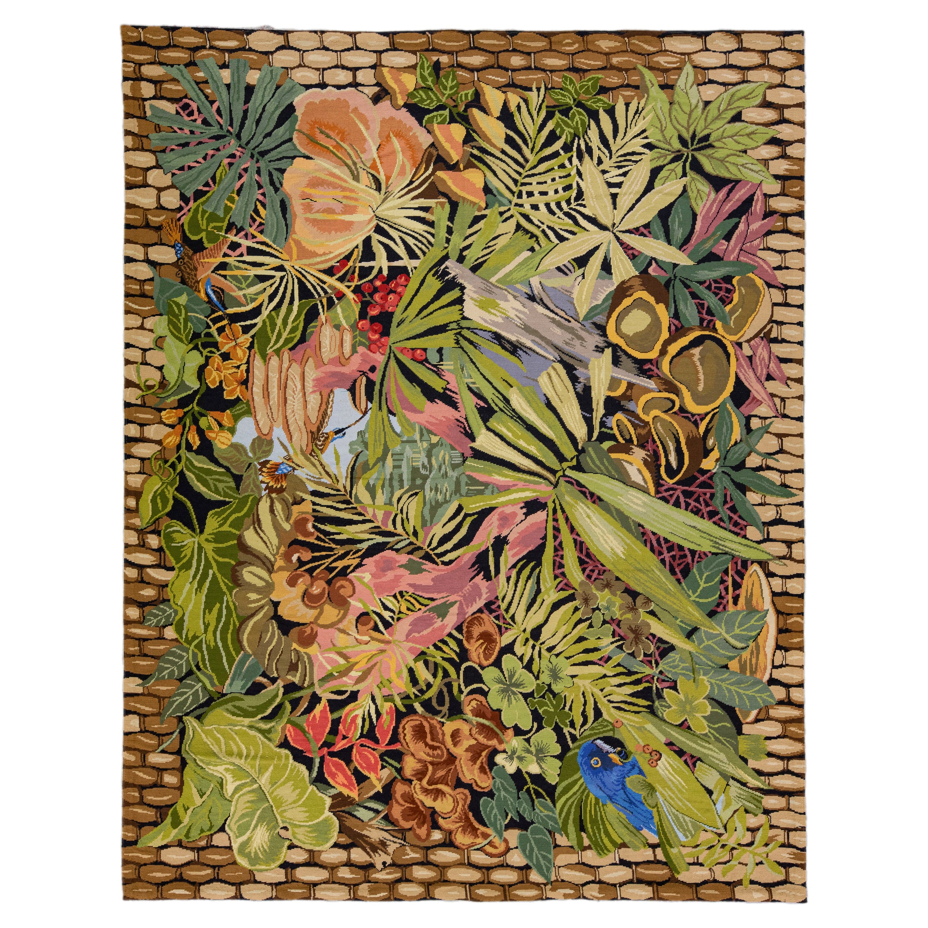 Portugiesischer Aubusson-Wollteppich mit mehrfarbiger Gobelinstickerei im Angebot