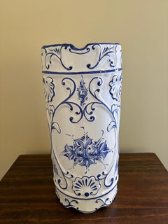 Vintage Portuguese Blue and White Porcelain Umbrella Stand