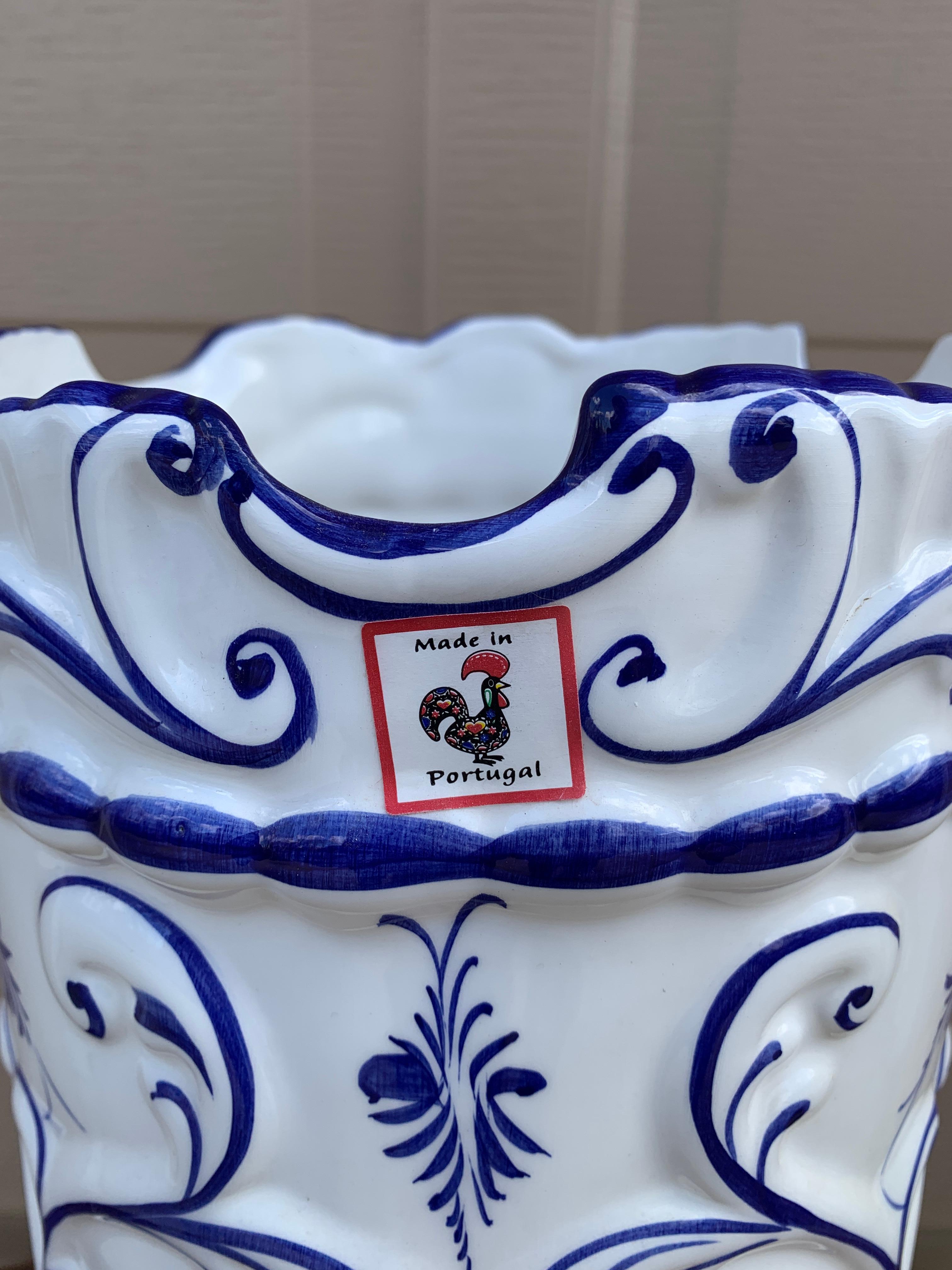 Vintage Portuguese Blue and White Porcelain Umbrella Stand 1