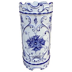 Vintage Portuguese Blue and White Porcelain Umbrella Stand