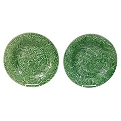 Vintage Portuguese Bordallo Pinheiro 'Green Ivy' Serving Platters, Set of 2