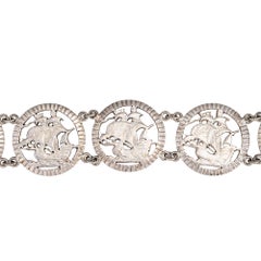 Vintage Portuguese Bracelet Age of Discovery Ships 833 Silver Nautical Jewelry